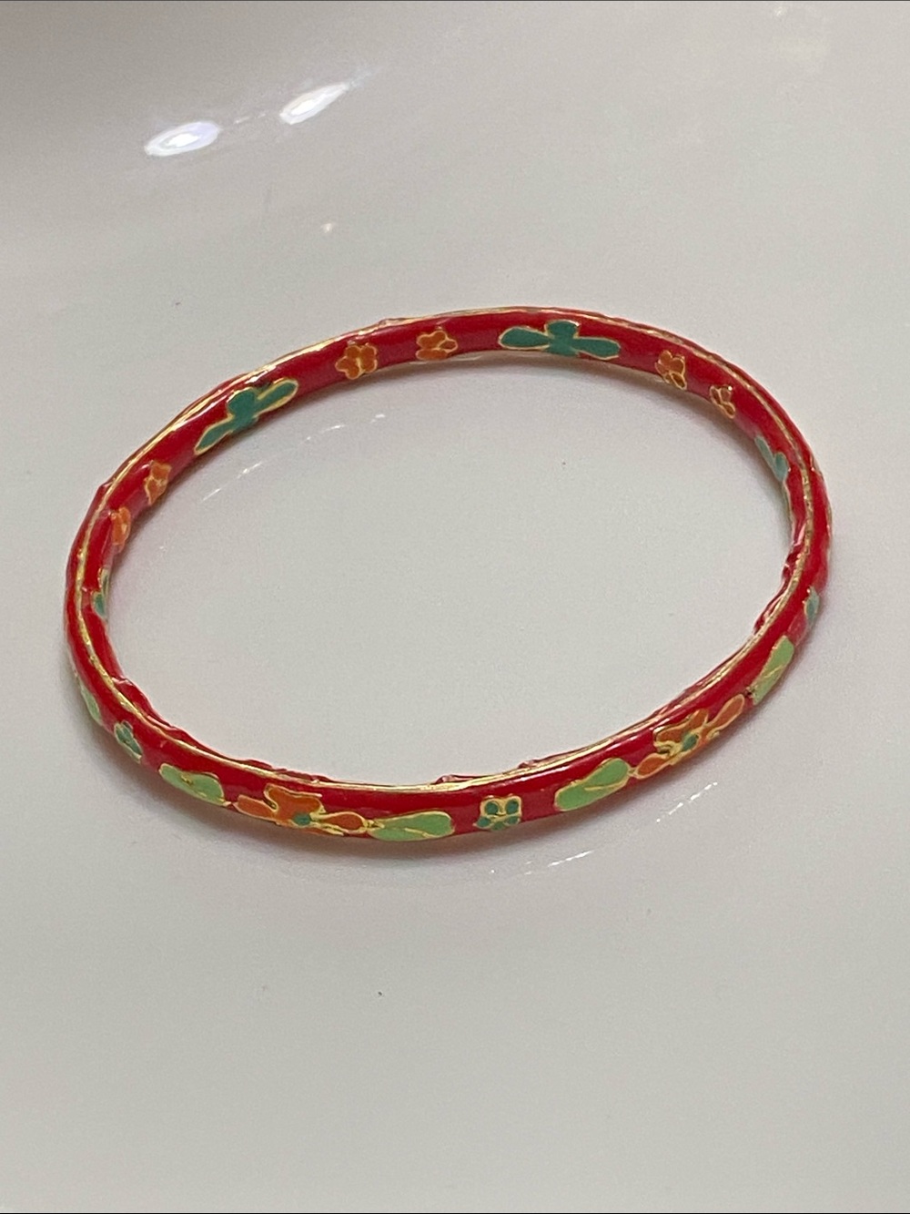 Red Cloisonné Floral Enamel Bangle